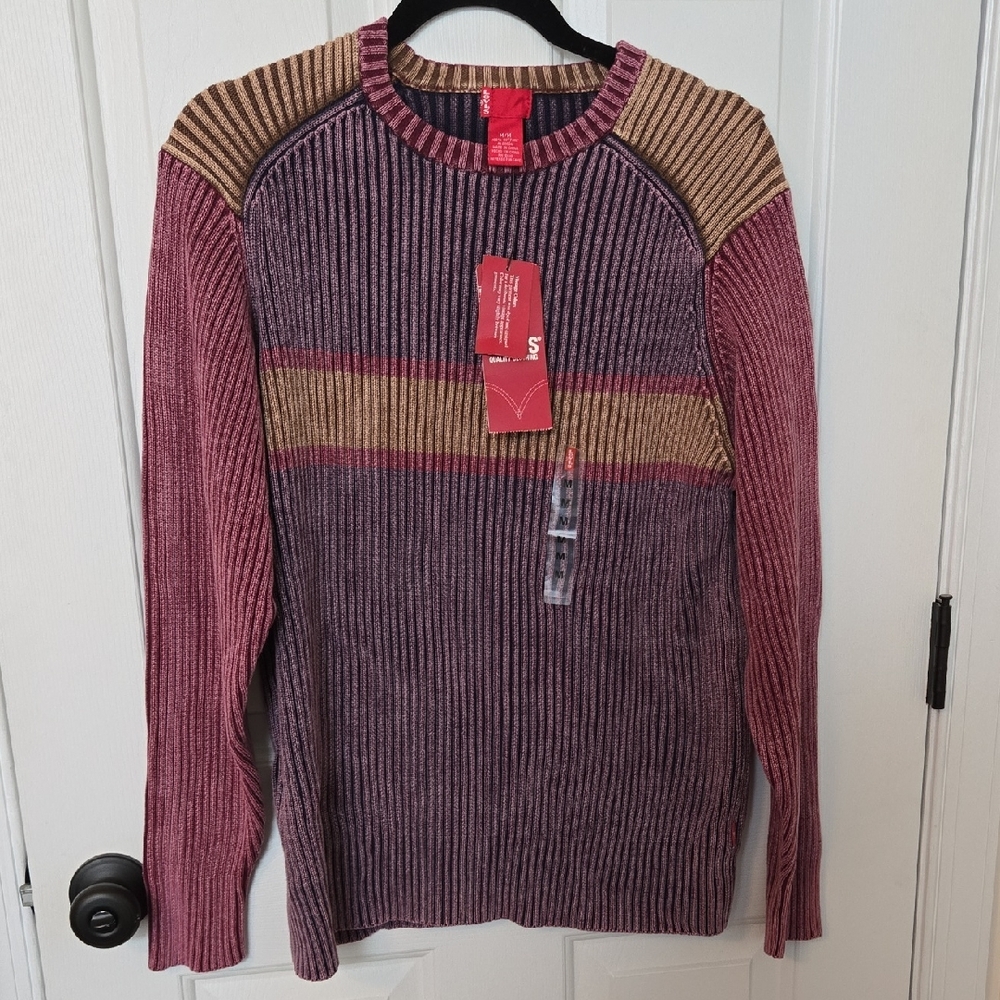 Levi's Women's Striped Crewneck Sweater - Red, Brown, Gold